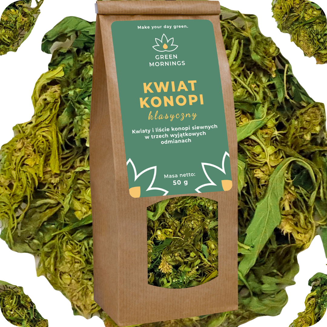 Herbata konopna CBD, zdjęcie herbaty KWIAT KONOPI klasyczny 50 g